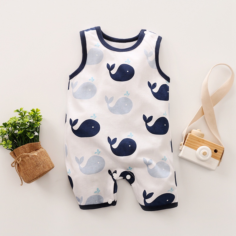 Baby Lovely Whale Sleeveless Design Jumpsuit
